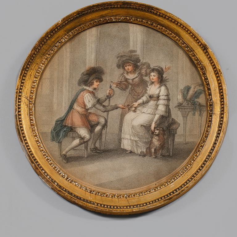 KOPPARSTICK, delvis kolorerat, efter Francesco Bartolozzi, 1800-tal.