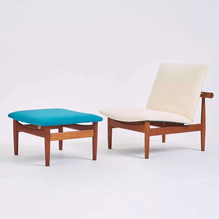 Finn Juhl, a pair of 'Japan' (FD-137) easy chairs and an ottoman, France & Son, Denmark, 1960s.