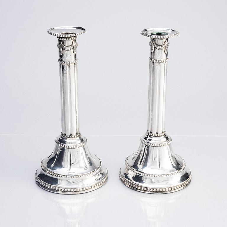 A pair of Swedish 18th century silver candlesticks, marks of Fredric Meyer, Karlshamn 1787.