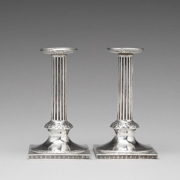 A pair of Swedish 18th century silver candlesticks, mark of Mikael Nyberg, Stockholm 1792.