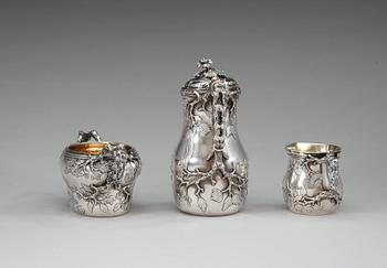 A Swedish 19th century parcel-gilt four piece coffée-set, makers mark of Gustaf Möllenborg, Stockholm 1849.