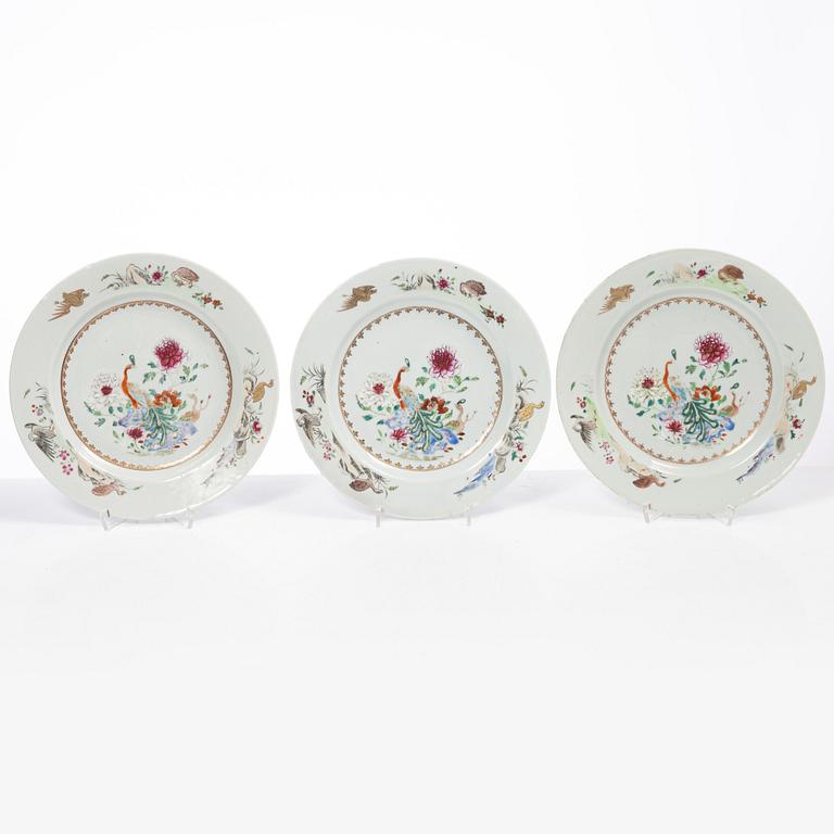 Tallrikar, sex stycken, kompaniporslin, Kina, Qingdynastin, Qianlong (1736-95).