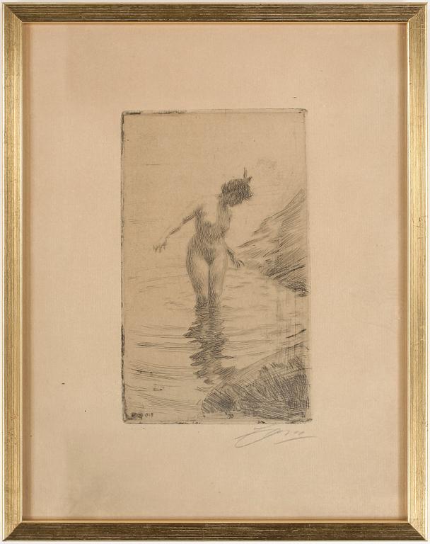ANDERS ZORN, etsning, signerad. Utförd 1907.