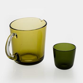 Kaj Franck, a mid-20th century "5601" glass pitcher and a twelve "5023" glasses, Nuutajärvi, Finland.