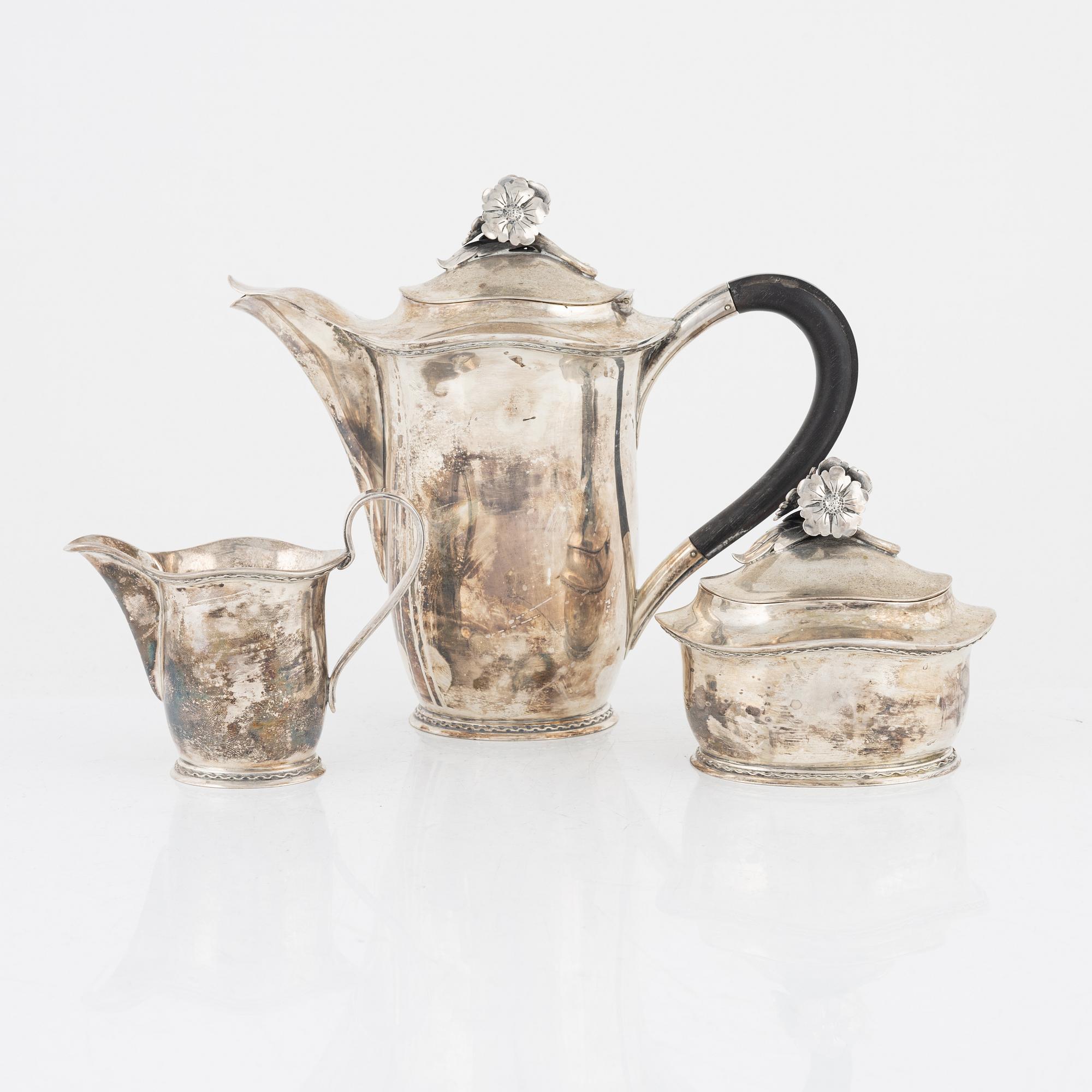 CF Carlman, kaffeservis, silver, 3 delar, Stockholm 1947.