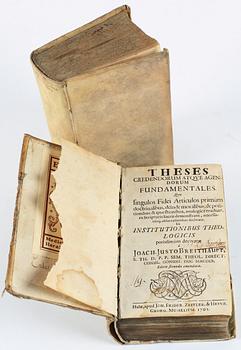 BÖCKER, 2 st, bla "Theses credendorum atqve agendorum fundamentales..." av Joach. Justo Breithaupt, Halle 1701.