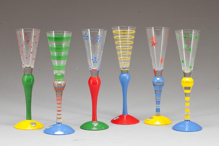 SNAPSGLAS, 6 st, "Clown", Anne Nilsson, Orrefors.