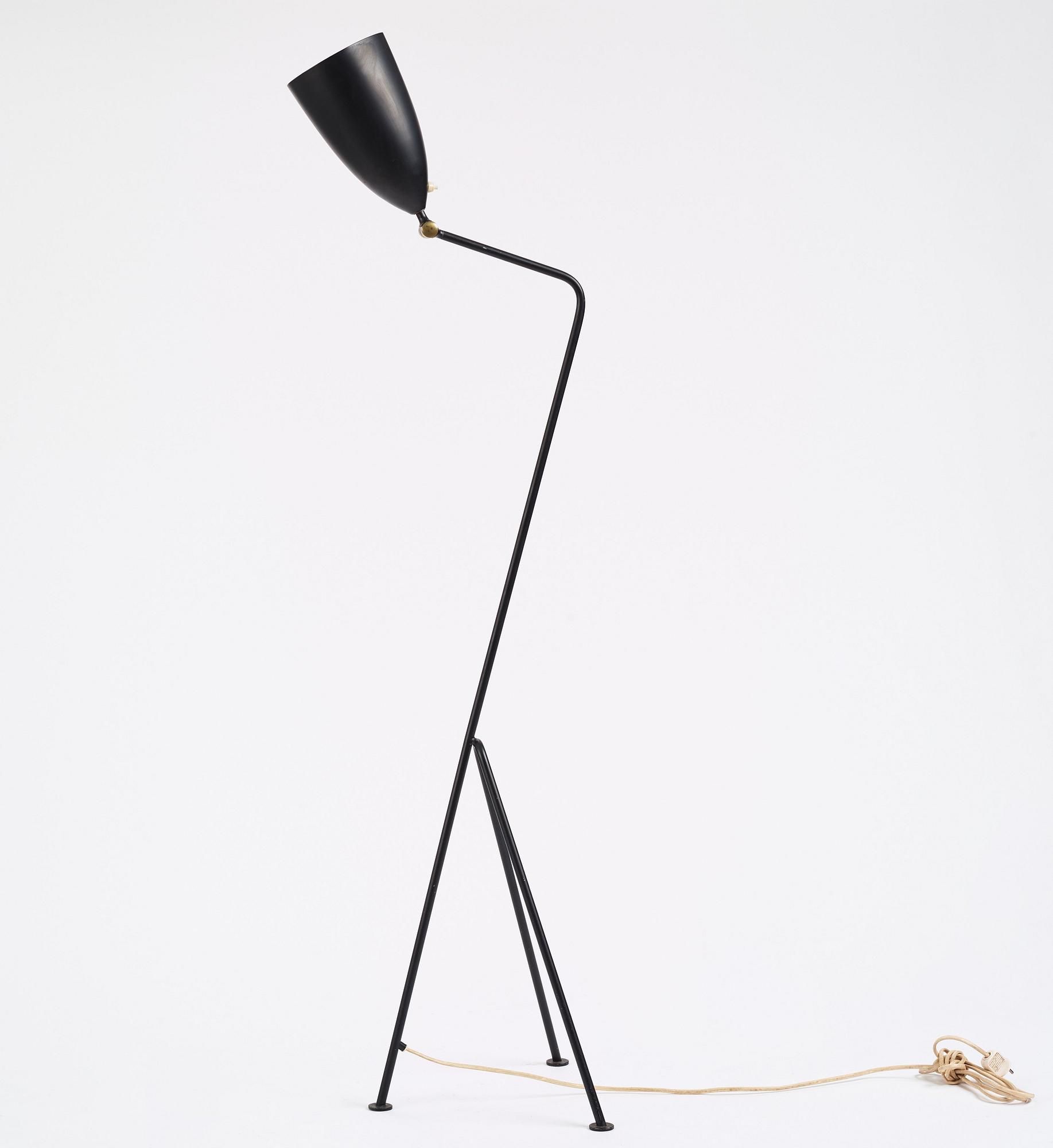 Greta Magnusson Grossman, a black lacquered 'G-33' / Grasshopper floor light, Bergboms, Malmö, Sweden 1950s.