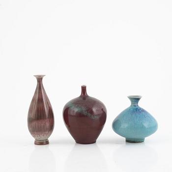 Berndt Friberg, three stoneware vases, Gustavsbergs Studio, Sweden, 1967-72.