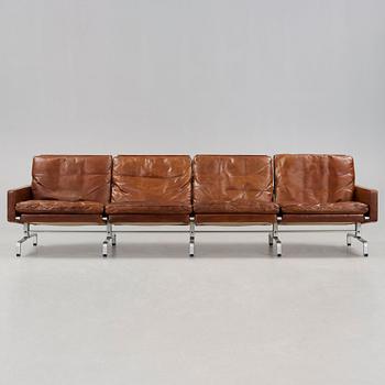 Poul Kjaerholm, a 'PK-31-4' four-seated brown leather and steel sofa, E Kold Christensen, Denmark 1960's.