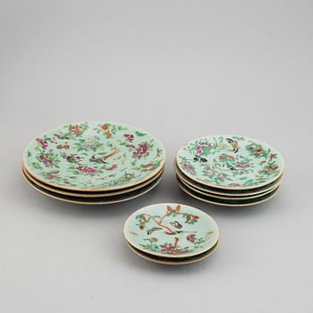 Nine famille rose canton dishes, Qing dynasty, late 19/early 20th century.