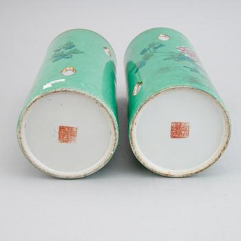 A pair of Chinese famille rose hat stands, 20th century.
