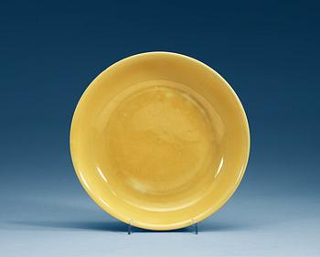 1460. A Yellow glazed dish, Ming dynasty with Jiajings six character mark and period (1521-1567).
