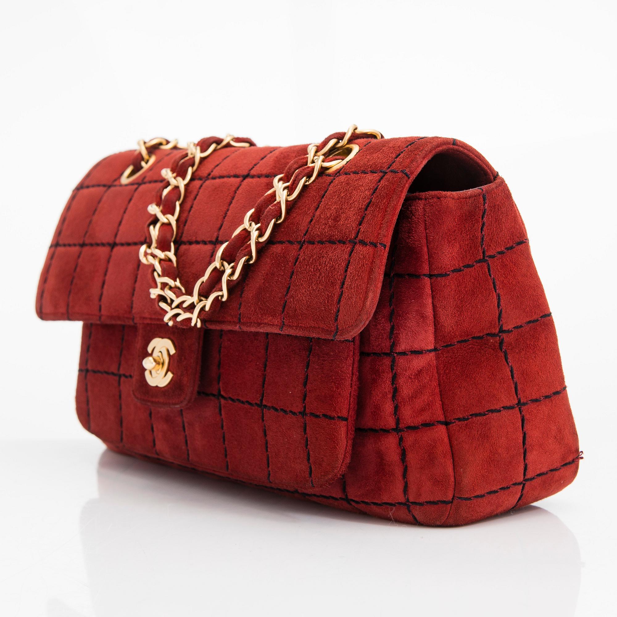 Chanel, a Suede Chocolate bar flap bag, 2000-2002.