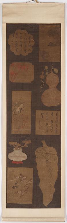 A Chinese scroll painting, ink and colour on silk. Late Ming dynasty/early Qing dynasty.