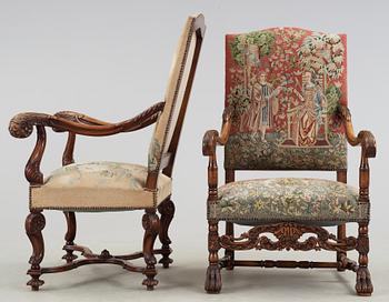 KARMSTOLAR, 2 st, Barockstil, omkring år 1900.
