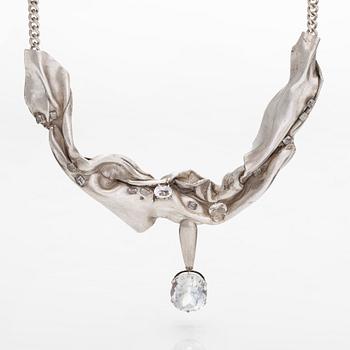 Eila Hiltunen, a unique necklace in sterling silver and rockcrystal, Raimo Nieminen 1996.