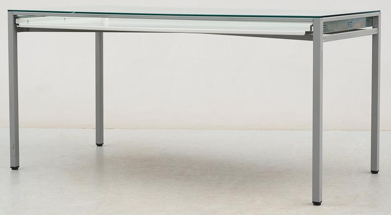 A Mats Theselius 'Herbarium' lacquered steel and glass top desk, Källemo, Sweden.