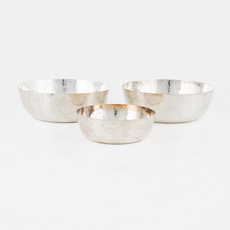 Eric Löfman, three silver bowls, MGAB, Uppsala, Sweden, 1972-76.