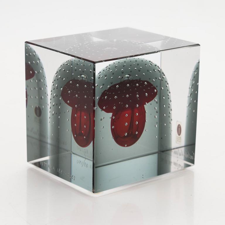 Oiva Toikka, a jubilee glass cube 2001, signed Oiva Toikka Nuutajärvi 2001 93/120 Iittala 1881-2001.