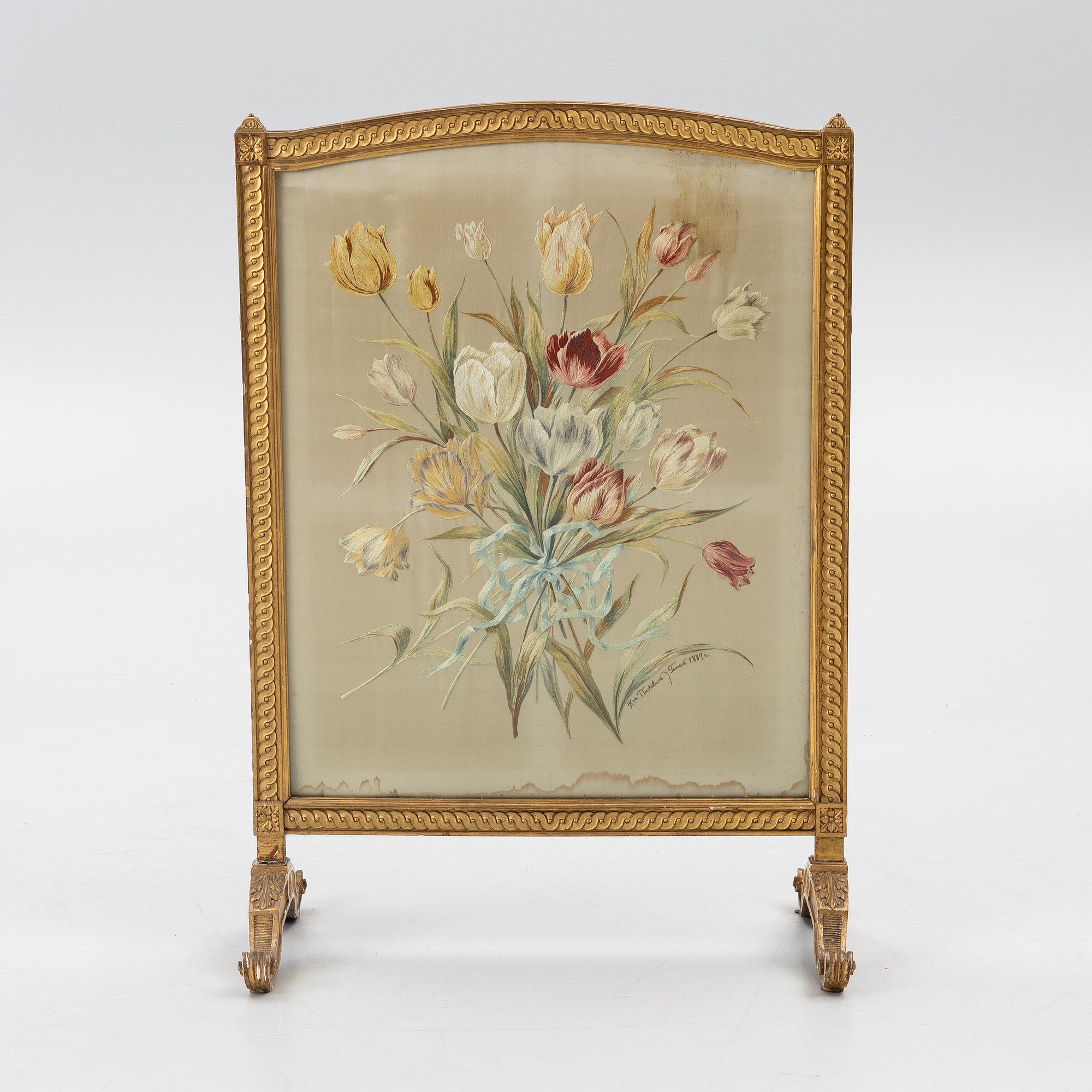 A Louix XVI-style fire guard, late 19th century.