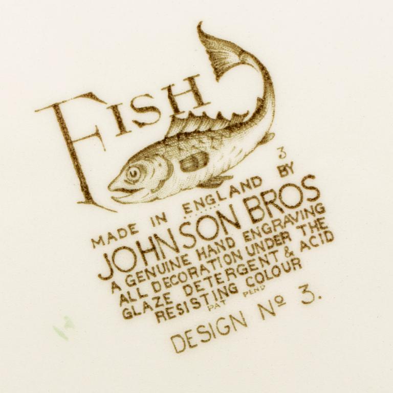 FISKSERVIS, 16 delar, flintgods, "Fish", Johnson Bros, England.