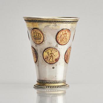 A Swedish 18th century parcel-gilt silver beaker, unmarked.
