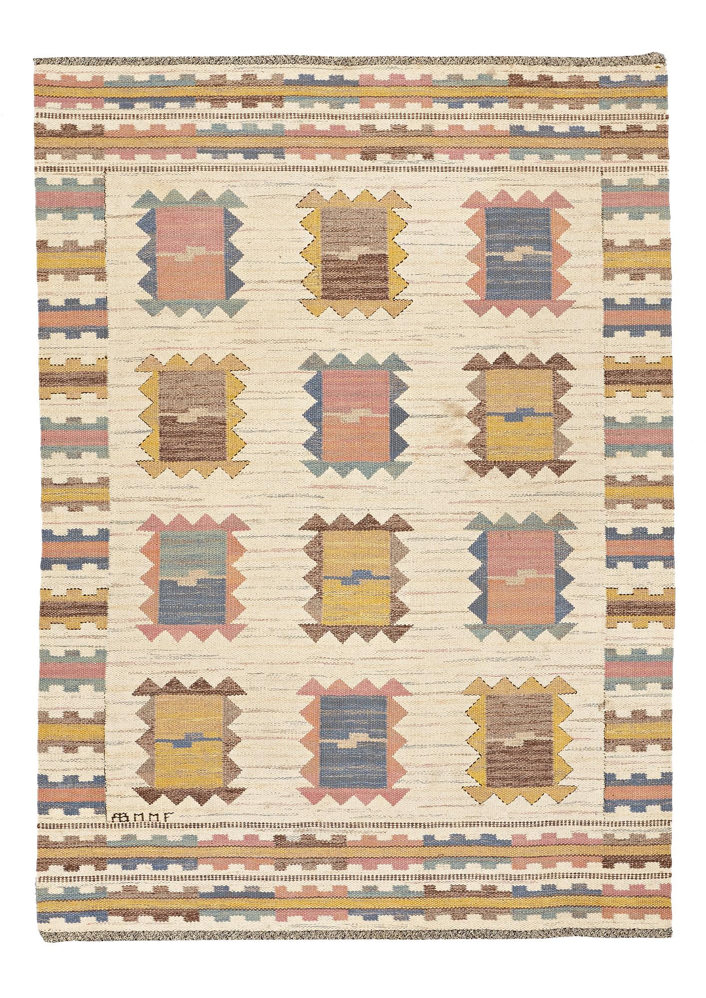 Märta Måås-Fjetterström, MATTA, "Ljusa plador", rölakan, ca 220,5 x 159 cm, signerad AB MMF.