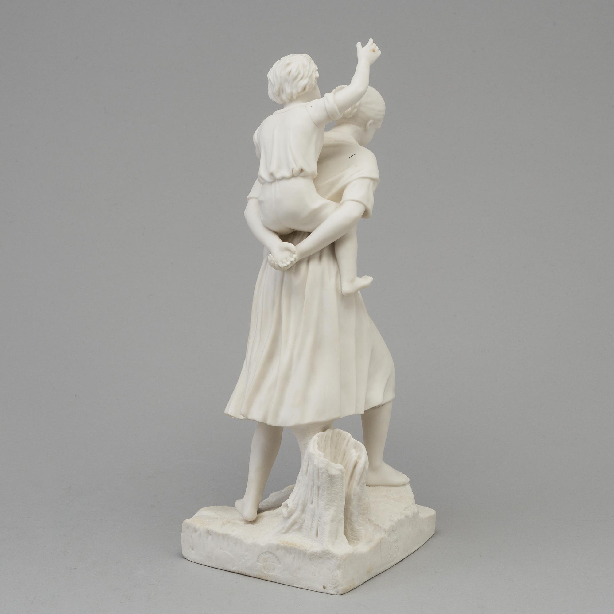 A parian sculpture of a girl with a boy on her shoulder, after desing by Adéle Rudensköld, Gustafsberg, 1960's.