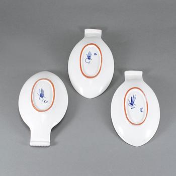 FISKFAT, 3 st, fajans, Gustavsberg, möjligen Stig Lindberg, 1900-talets andra hälft.