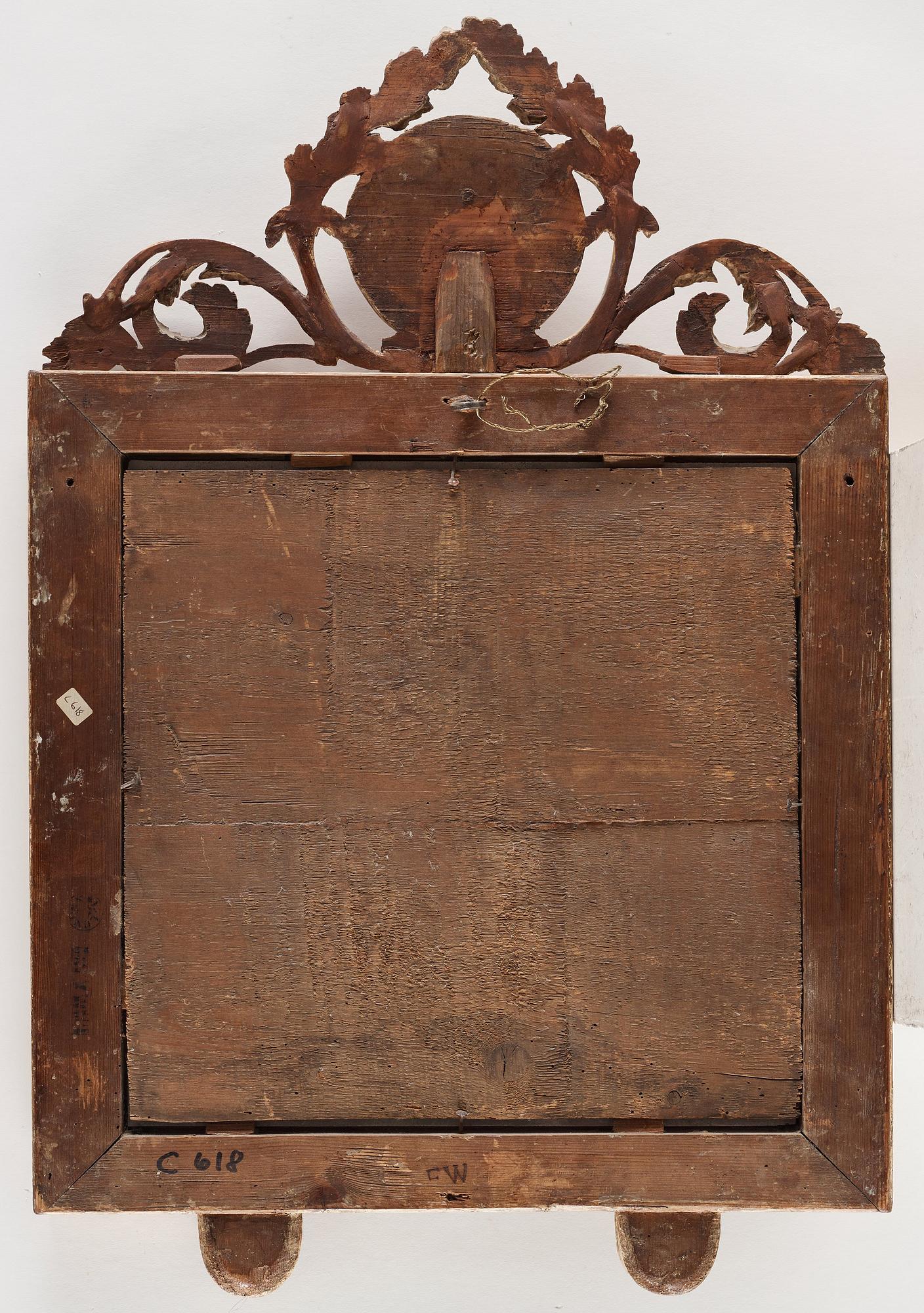 A pair of Gustavian two-light girandole mirrors by Lago Lundén active in Stockholm 1773, dead 1819).