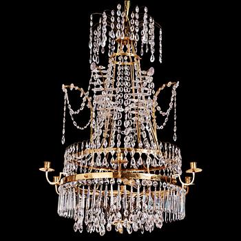 A late Gustavian seven-light chandelier, early 19th century.