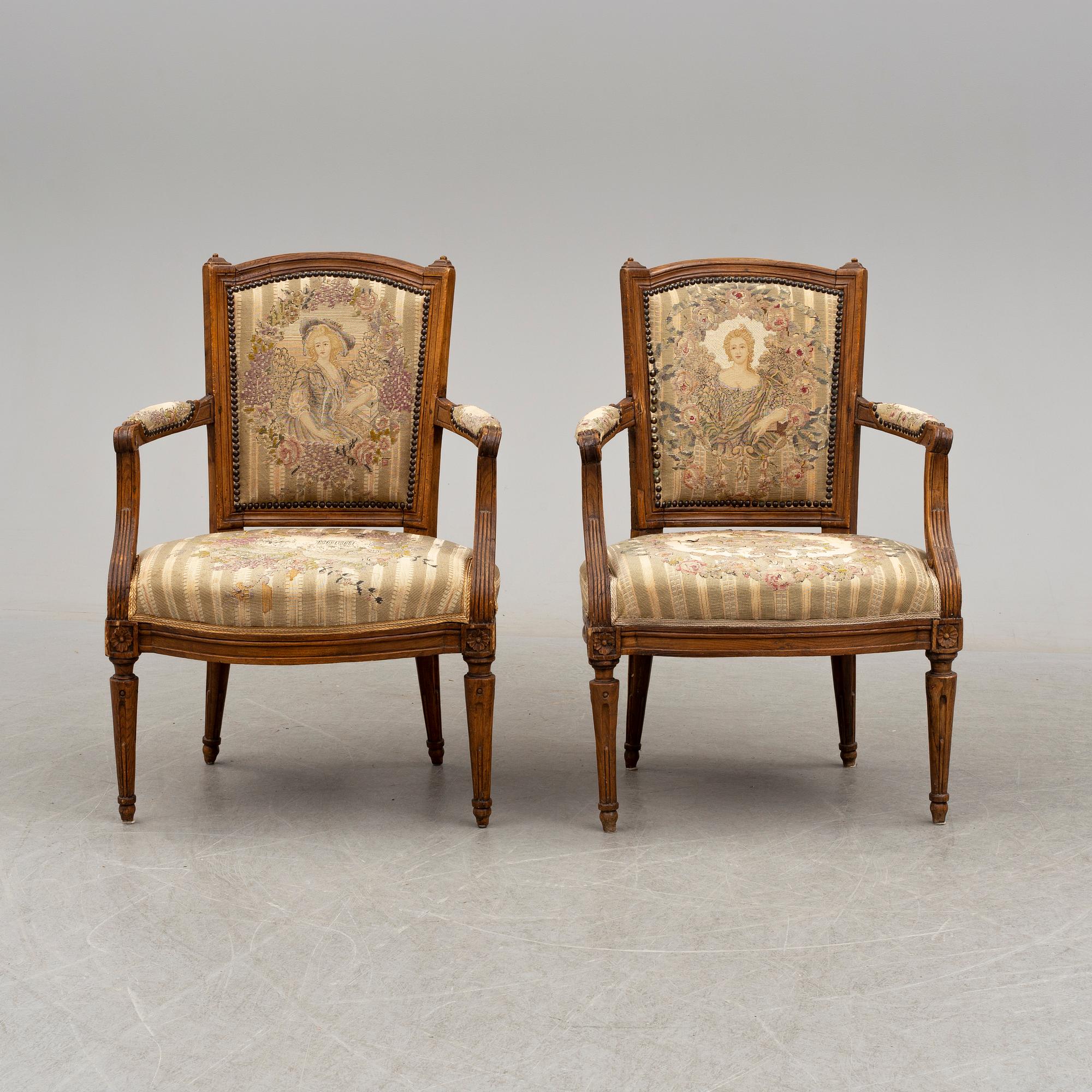 KARMSTOLAR, ett par, Louis XVI, 1700-/1800-tal.