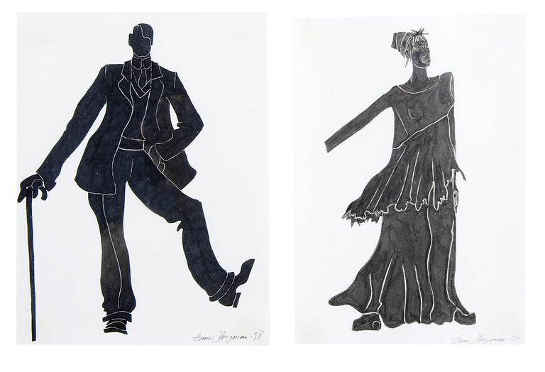 Anna Bergman, 14 silhouette costume sketches.