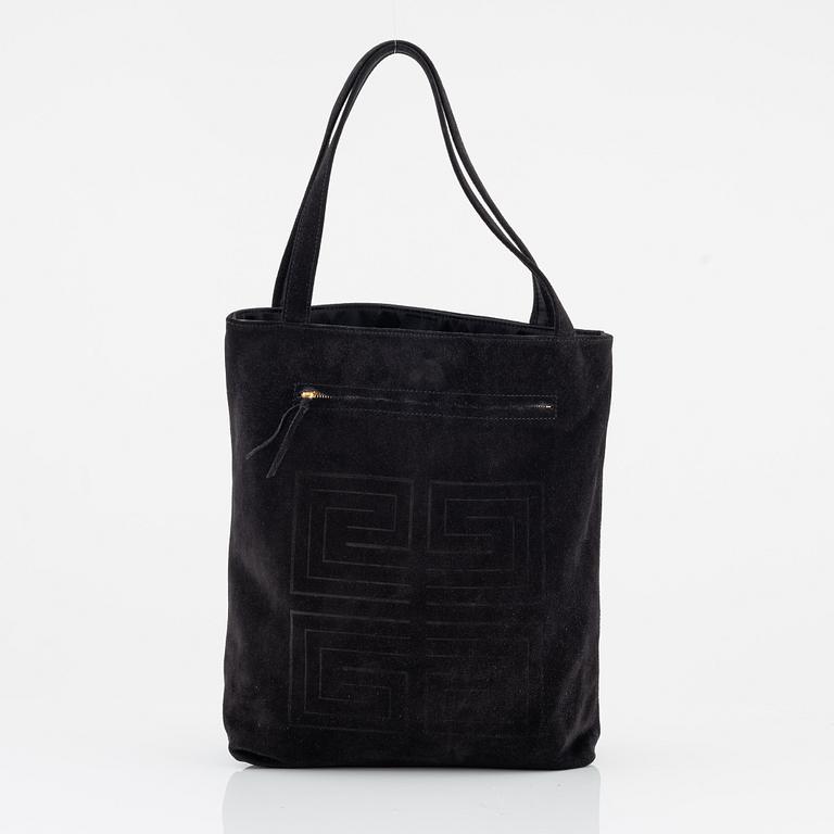 Givenchy, a black suede tote bag.