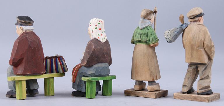 FIGURINER, 4 st, trä, varav 2 st sign Carl Johan Trygg 1944.