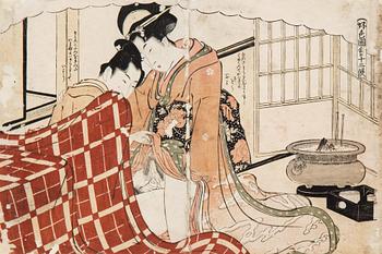 216. Katsukawa Shunchō, Two woodcuts in colours by Katsukawa Shunsho (1726-1792), Shunga.