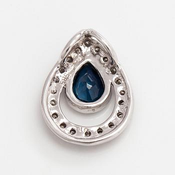 Pendant, faceted sapphire, brilliant cut diamonds, 14K white gold.
