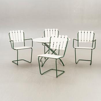 Garden group, 4 chairs, table, mid 1900s.