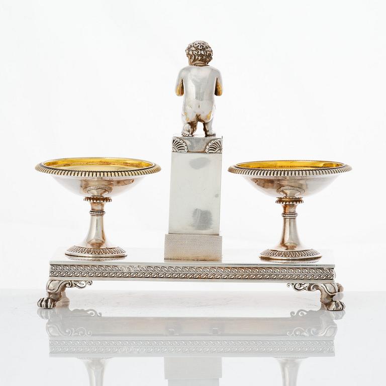 A French Empire parcel-gilt silver double salt-cellar, mark of Jean-Baptiste-Claude Odiot, Paris 1803-1809.