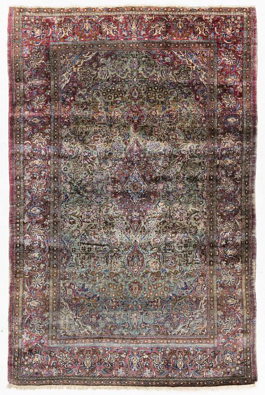A rug, antique, silk Kashan, ca. 196 x 129 cm.