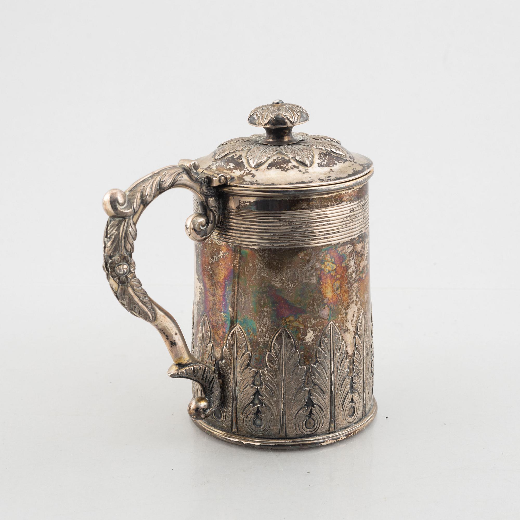 A silver tankard, possibly USA or Canada, with Swedish import marks.