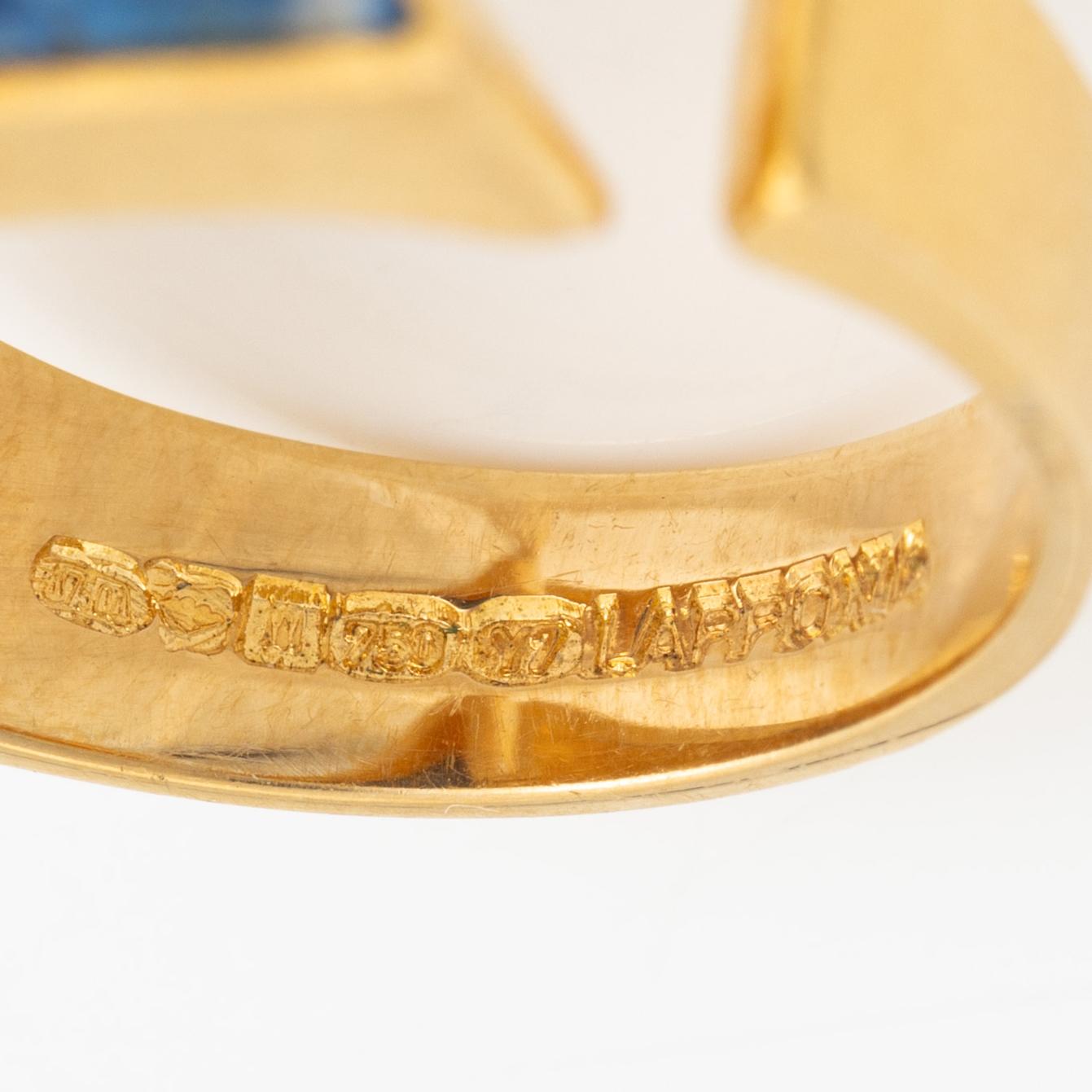 Björn Weckström, Ring, 18K gold set with a round brilliant-cut diamond and lapis lazuli, Finland 1976. By Lapponia.