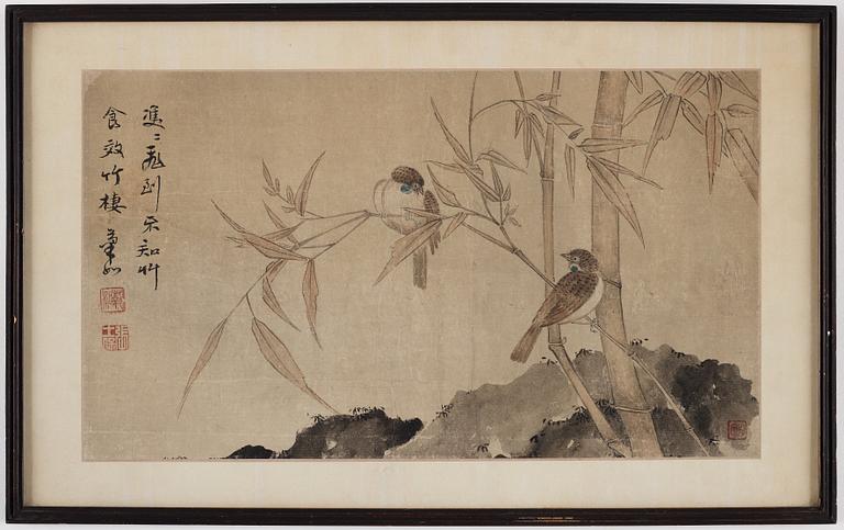 A watercolour and ink on paper signed  张士宝 Zhang Shibao (1805-1878).