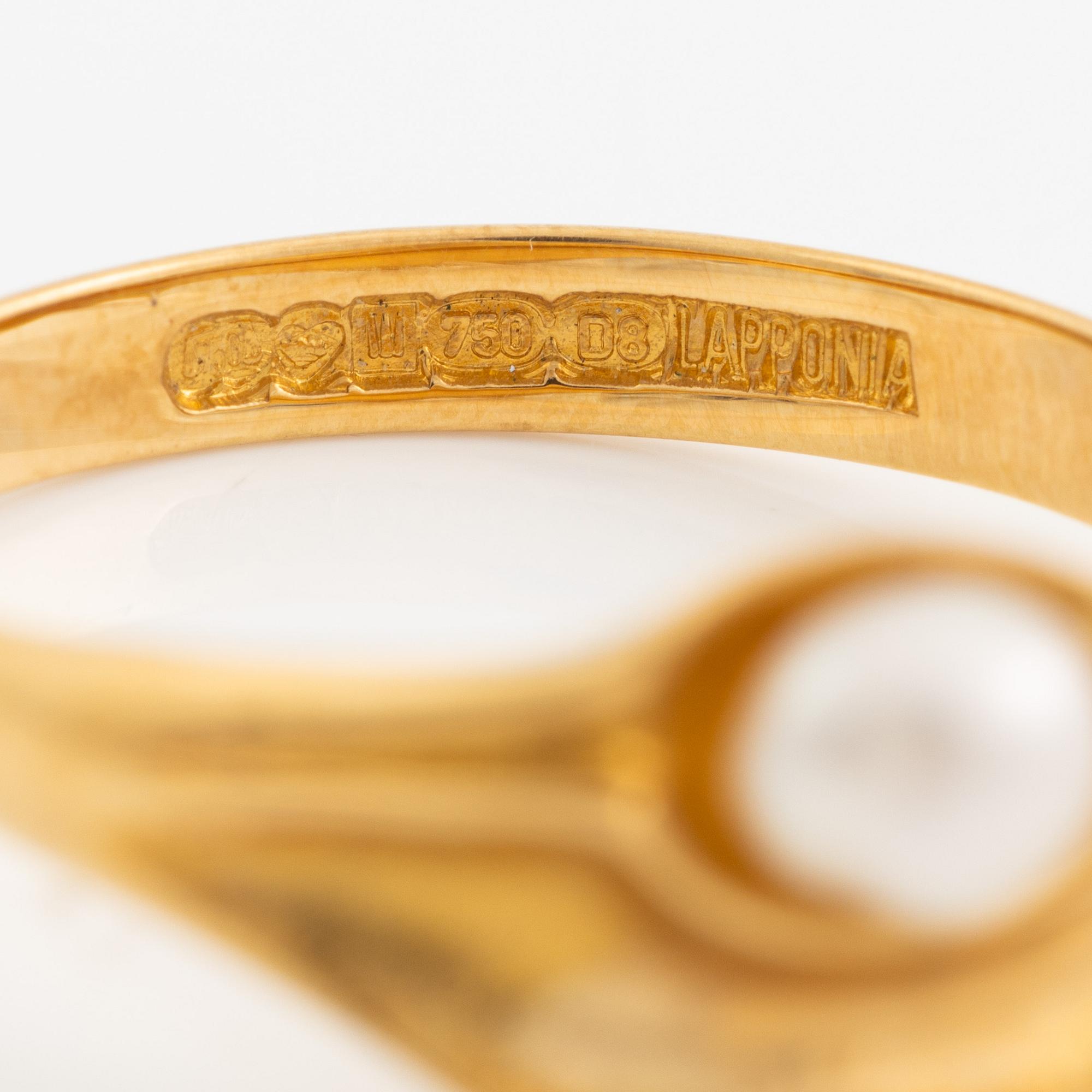 Lapponia, ring 18K gold and a cultured pearl, Finland 1981.