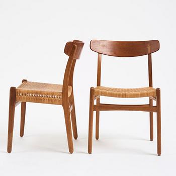 Hans J. Wegner, a set of six teak and rattan  'CH-23' chairs, Denmark 1950s.