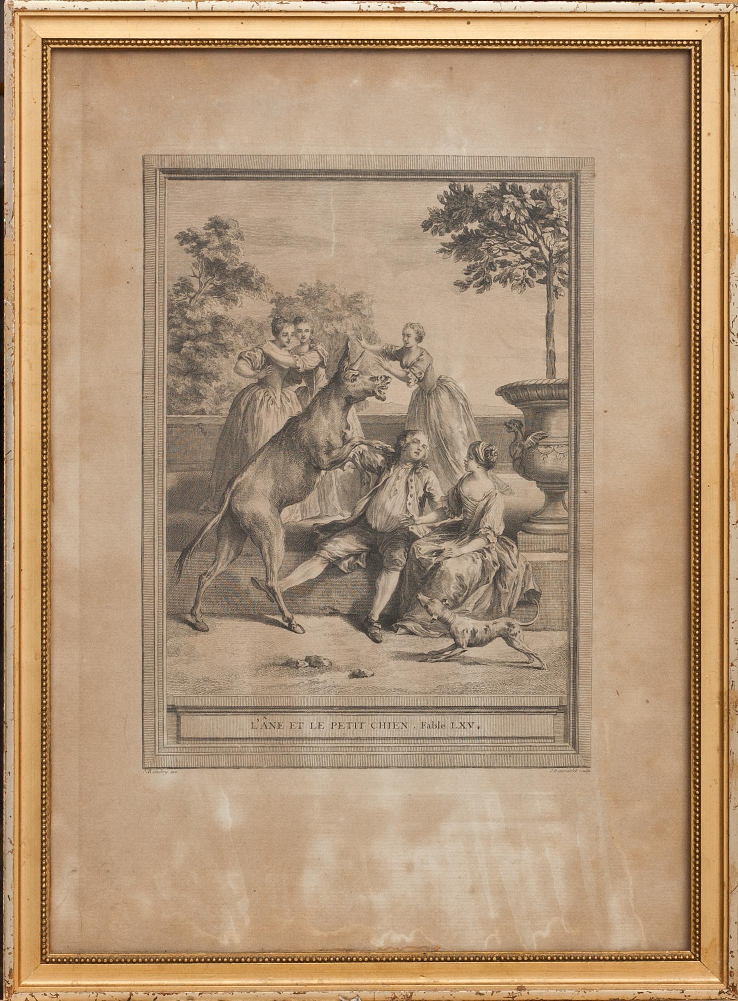 JEAN-BAPTISTE OUDRY, efter, gravyr, graverad av J Beauvarlet. 1700-talets andra hälft.