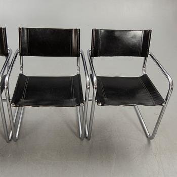 A set of four Italian chrome and leather chairs later part of the 20th century.