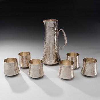 KANNA och BÄGARE, 6 st, sterling silver, Tapio Wirkkala, Hopeakeskus, Tavastehus 1977. Tot. vikt ca 1842 g,