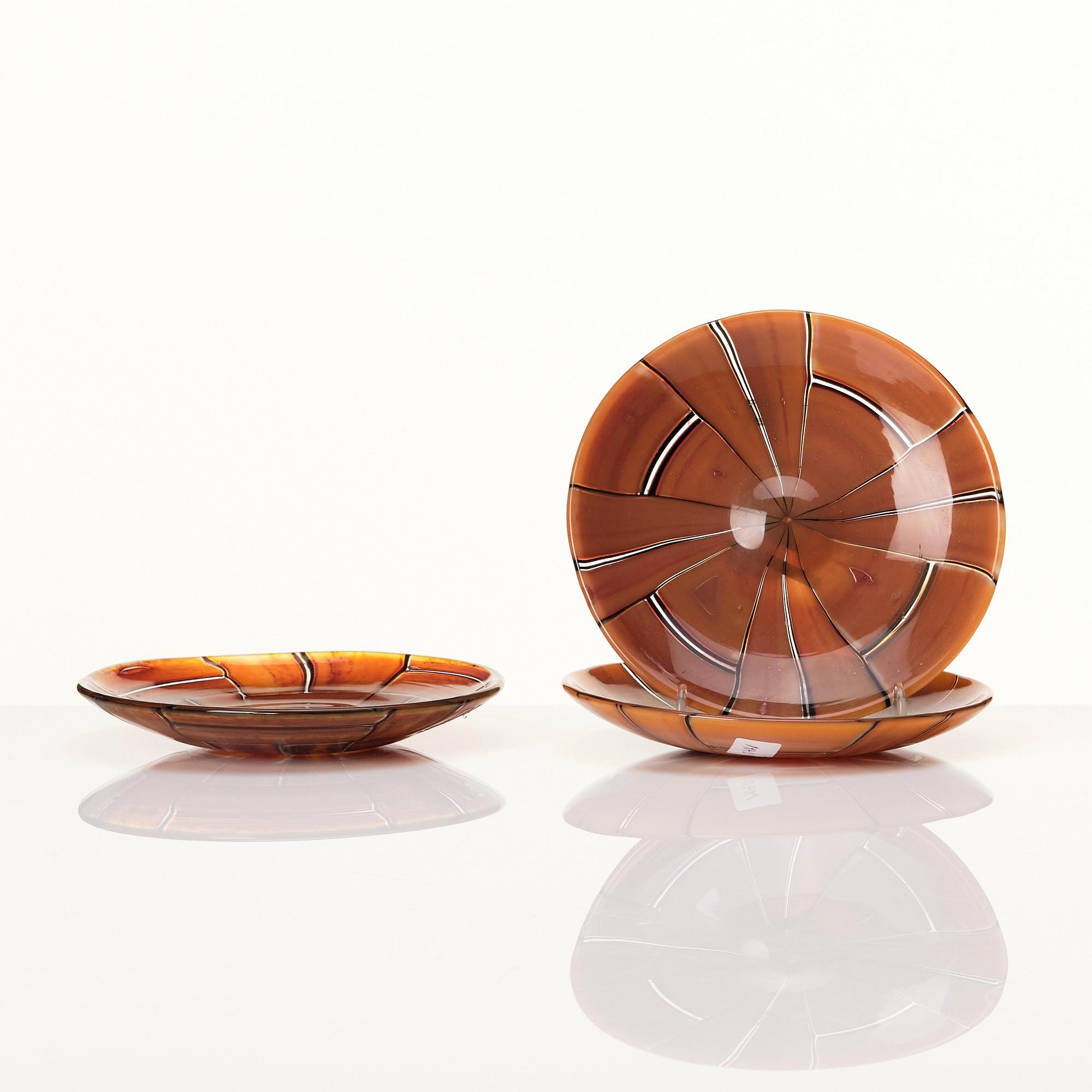 Ercole Barovier, a 'Tessere ambra' dish and three plates, Barovier & Toso Murano Italy 1950-1960s.